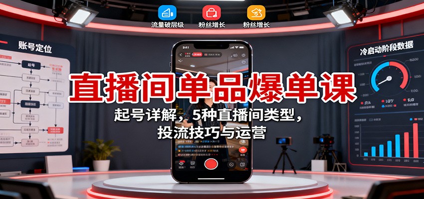 直播间单品爆单课:起号详解,5种直播间类型,投流技巧与运营-发财树